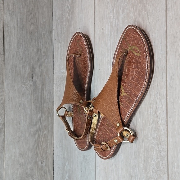 Sam Edelman Womens Greta T strap Leather Sandals Flats shoes sz 8M - Picture 1 of 12